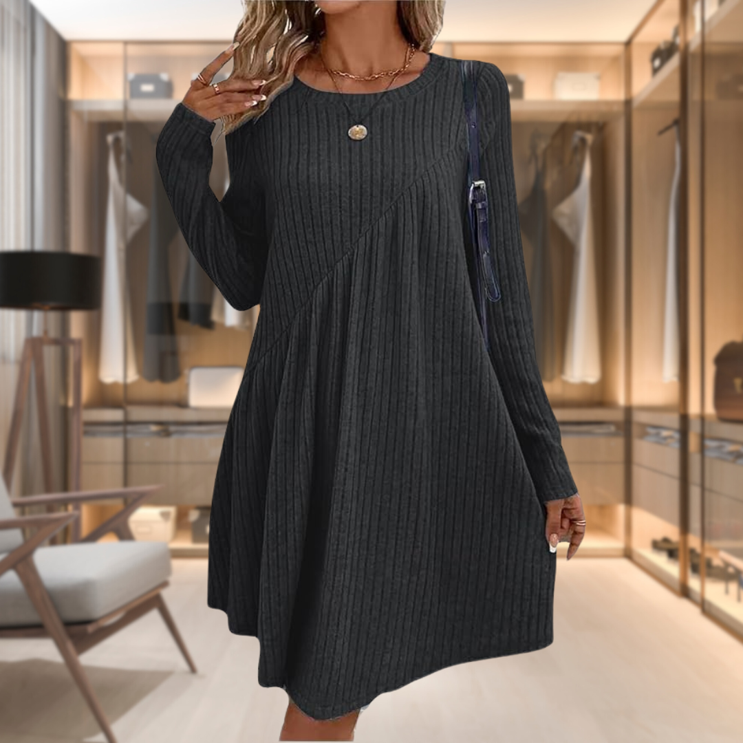 Ribbed Knit Swing Dress | Casual & Cozy | Long Sleeve