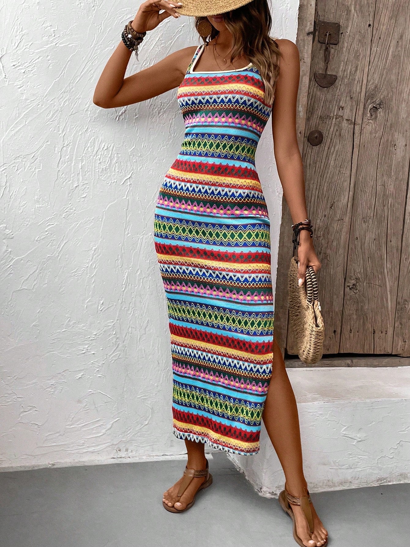 Boho Maxi Dress | Tribal Print | Sleeveless & Stretchy