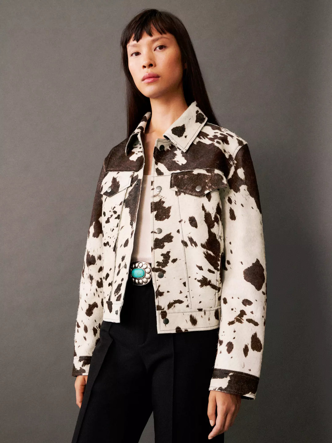 Faux Fur Cow Print Jacket | Western-Inspired | Trendy & Bold