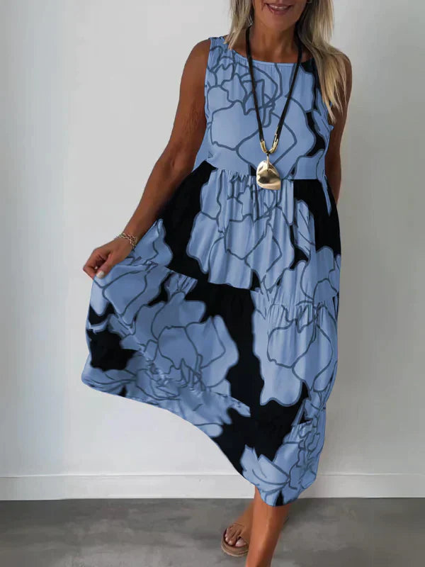 Sleeveless Floral Midi Dress | Flowy | Elegant & Comfortable