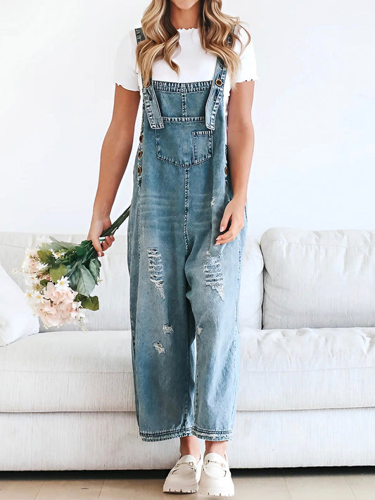 Distressed Denim Overalls | Relaxed Fit | Casual & Trendy