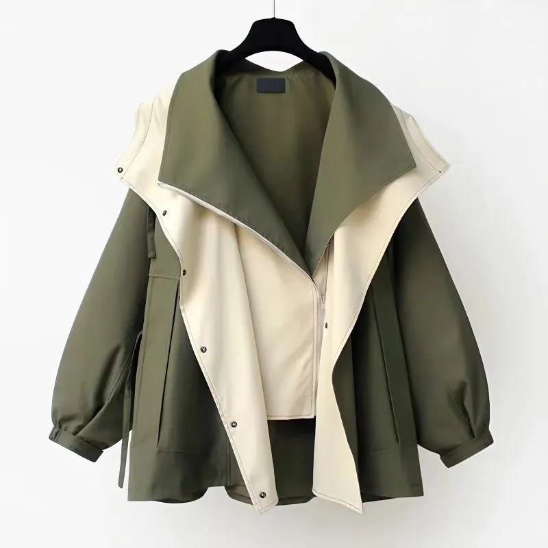 Oversized Two-Tone Jacket | Layered Collar | Stylish & Cozy