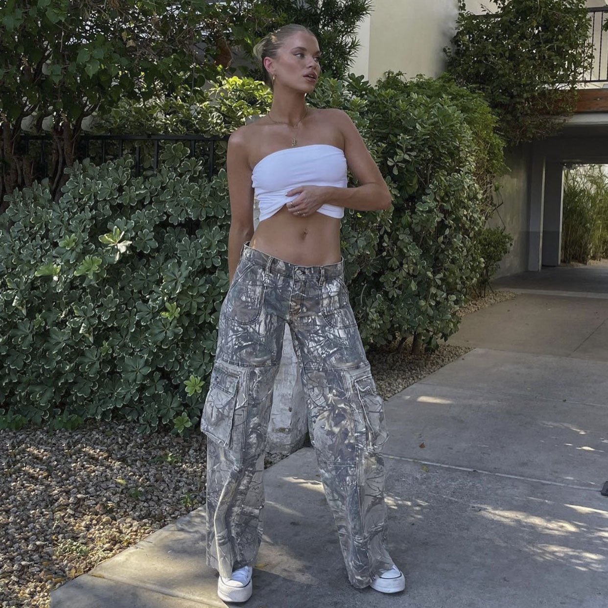 Metallic Camo Cargo Pants | Wide-Leg | Streetwear Edge