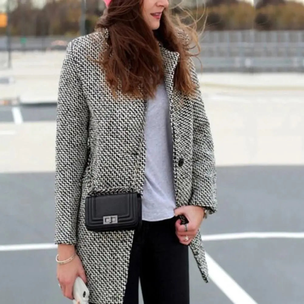 Houndstooth Wool Blend Coat | Classic Elegance | Chic & Warm