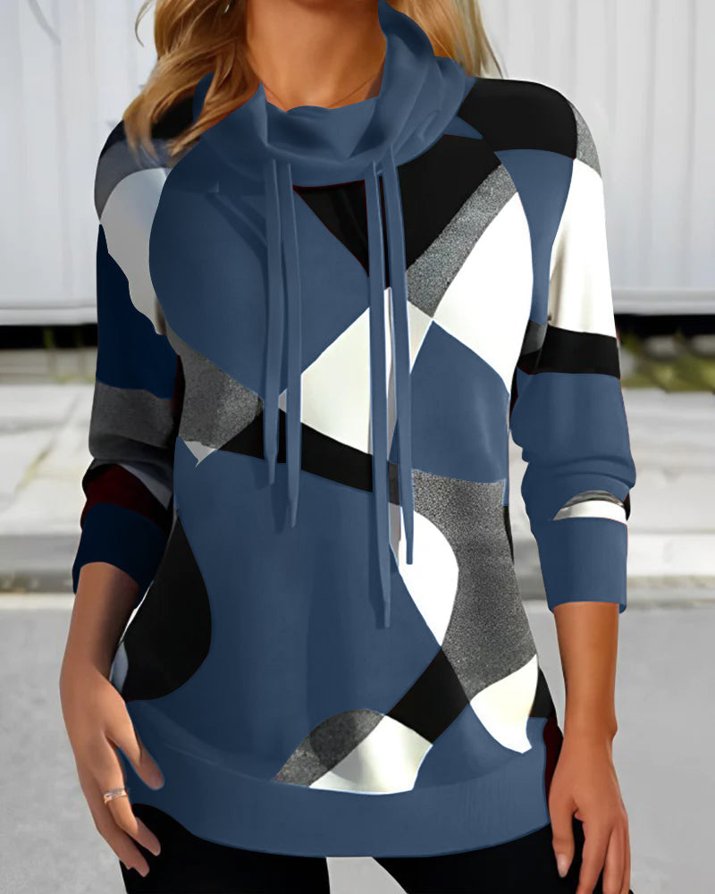 Geometric Print Cowl Neck Sweatshirt | Stylish | Cozy and Modern