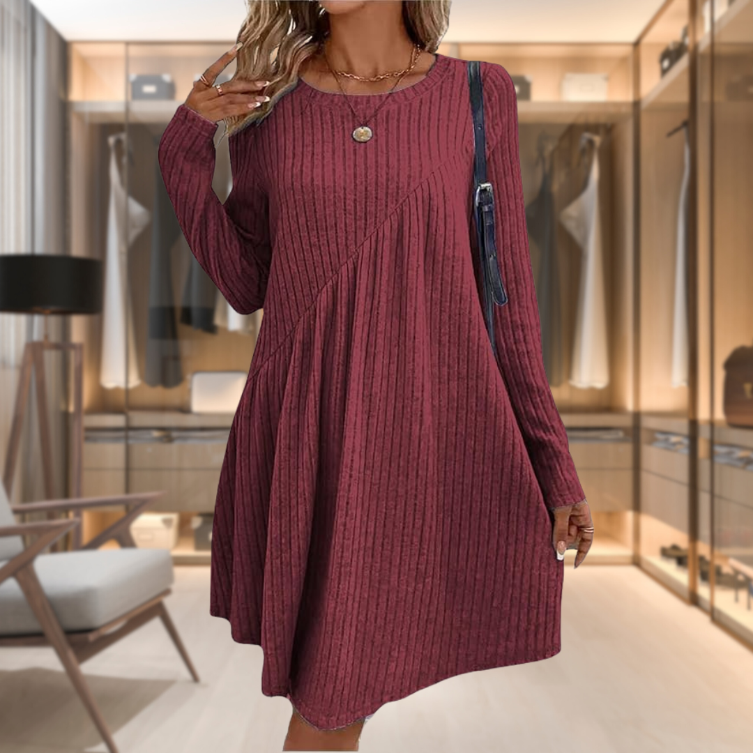 Ribbed Knit Swing Dress | Casual & Cozy | Long Sleeve