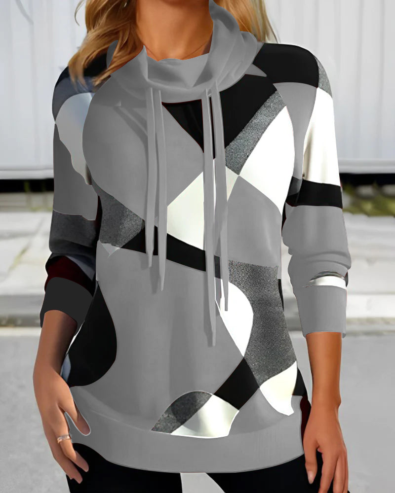 Geometric Print Cowl Neck Sweatshirt | Stylish | Cozy and Modern