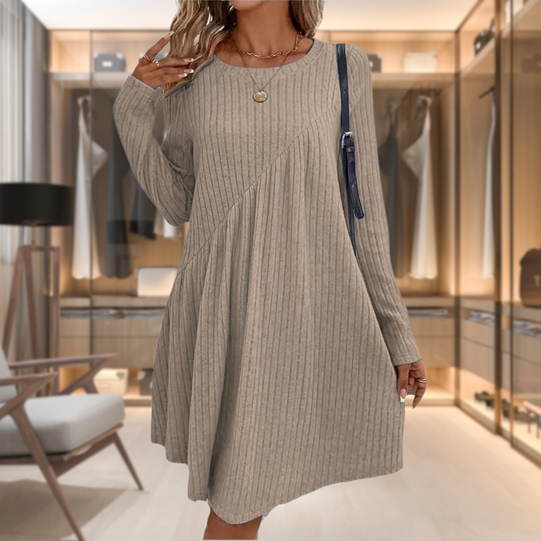 Ribbed Knit Swing Dress | Casual & Cozy | Long Sleeve