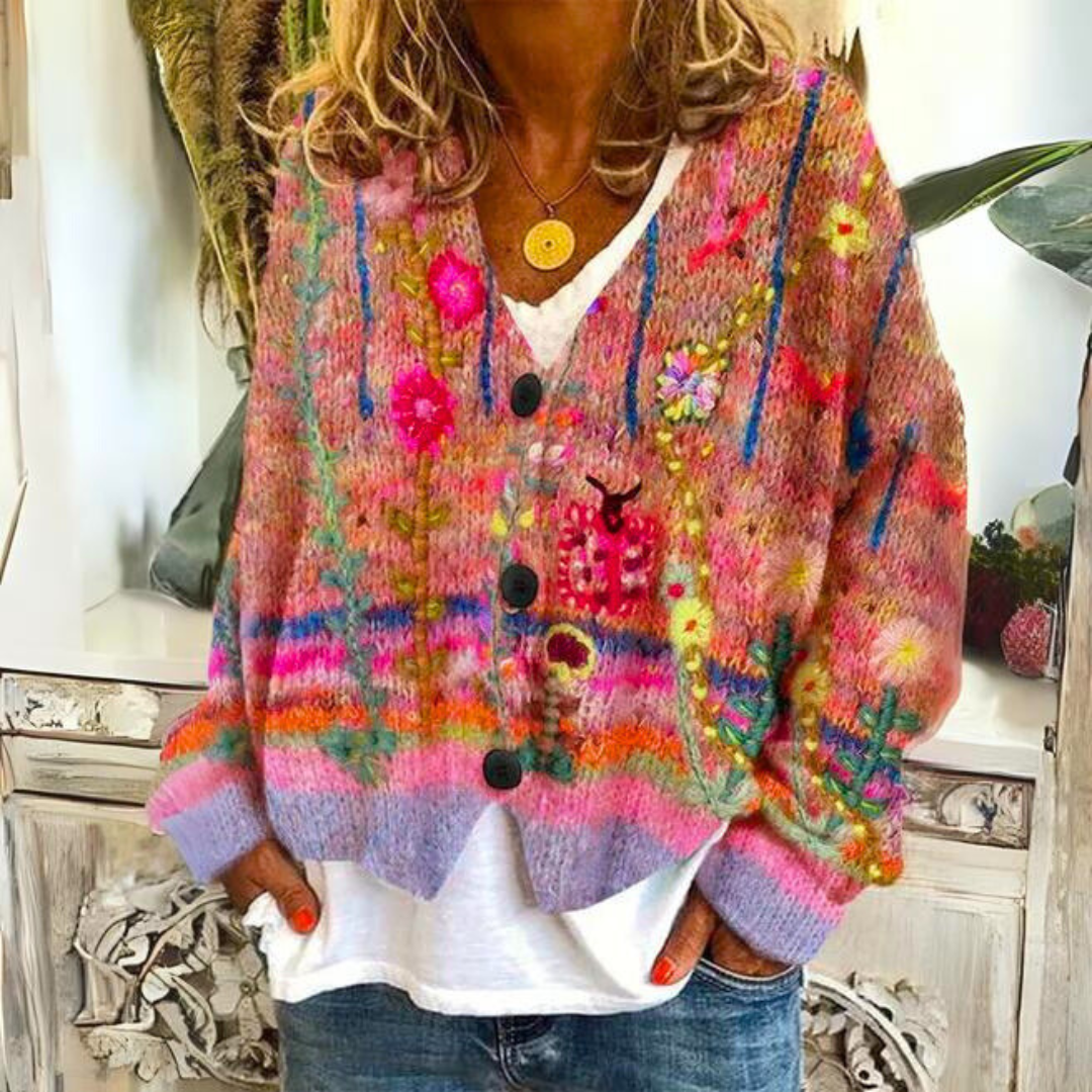 Floral Knit Cardigan | Cozy | Artistic & Unique