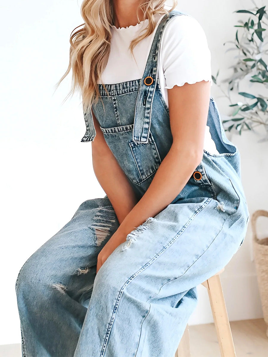 Distressed Denim Overalls | Relaxed Fit | Casual & Trendy