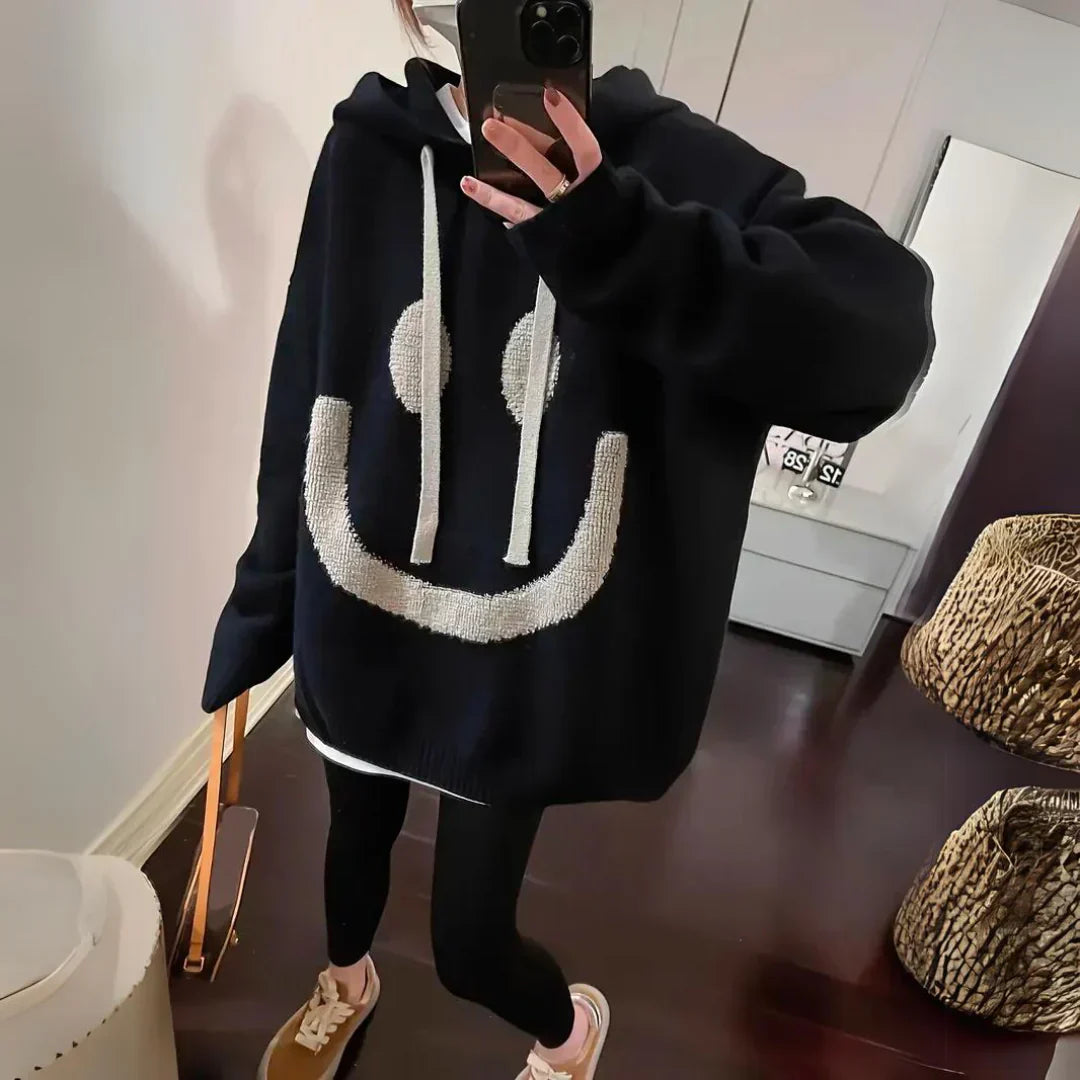 Oversized Smiley Face Hoodie | Knit | Casual Streetwear