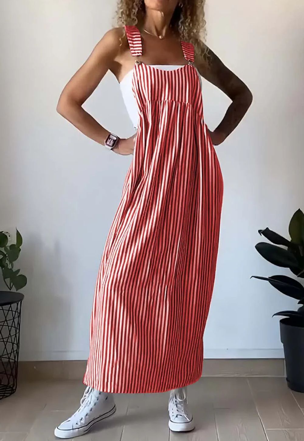 Striped Linen Overall Dress | Casual Chic | Effortless Comfort