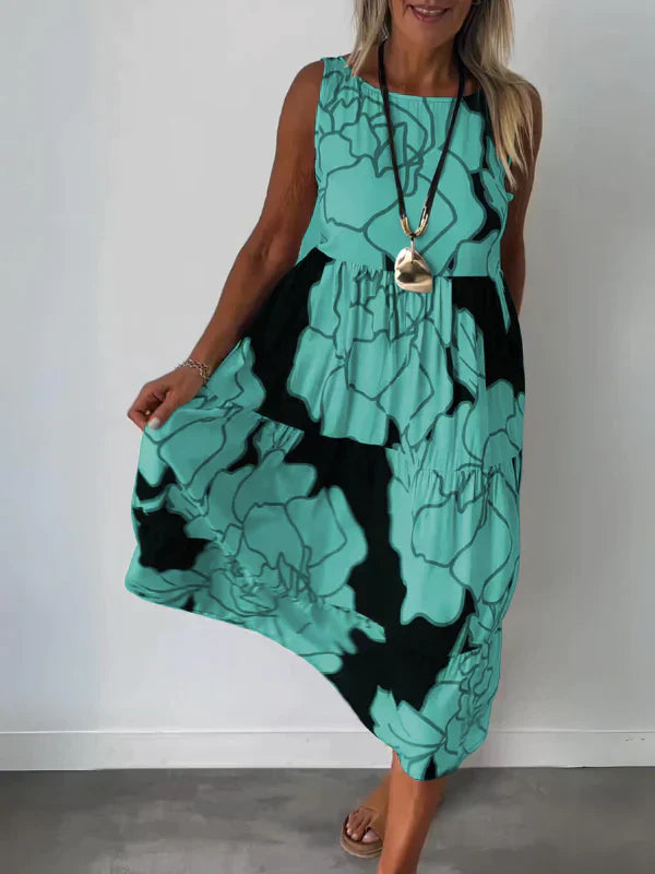 Sleeveless Floral Midi Dress | Flowy | Elegant & Comfortable