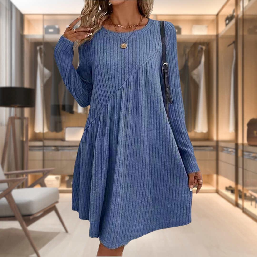 Ribbed Knit Swing Dress | Casual & Cozy | Long Sleeve