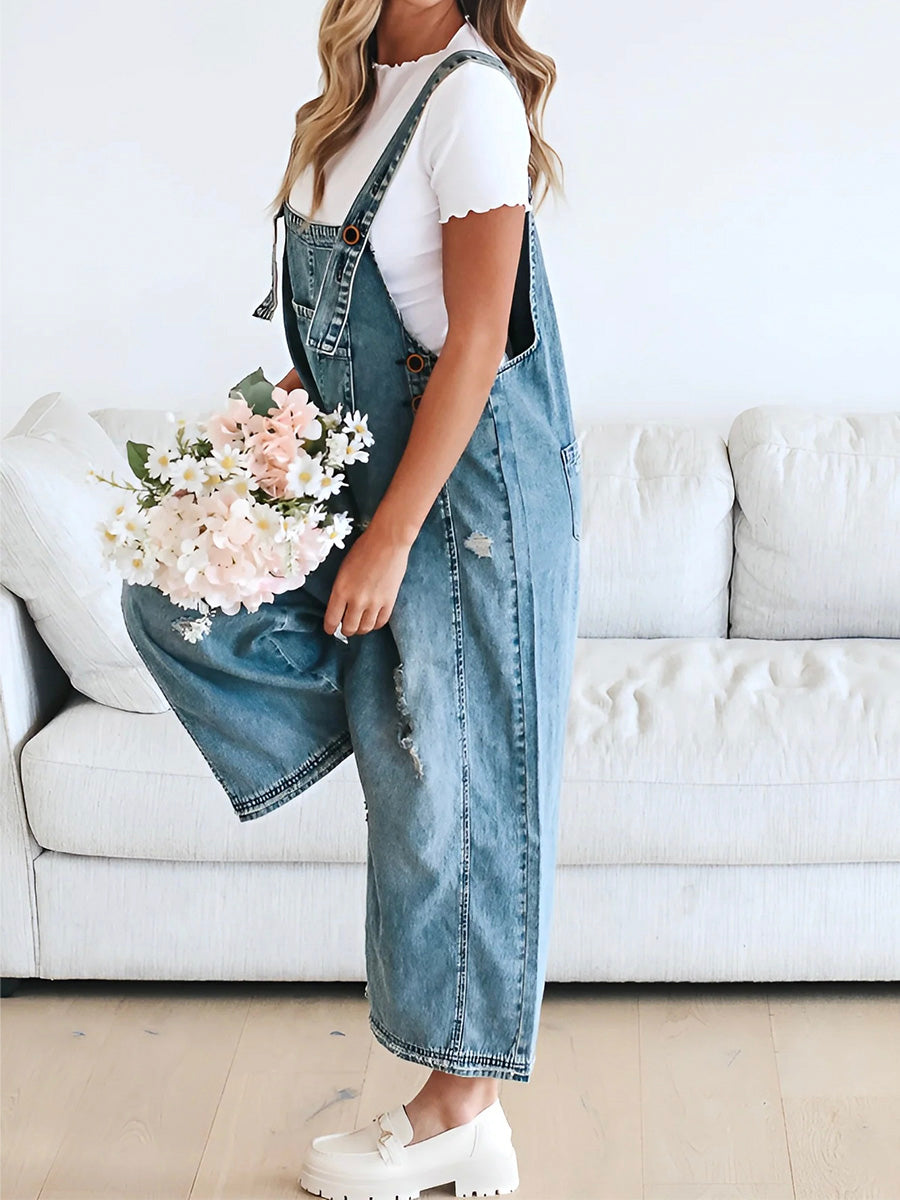 Distressed Denim Overalls | Relaxed Fit | Casual & Trendy