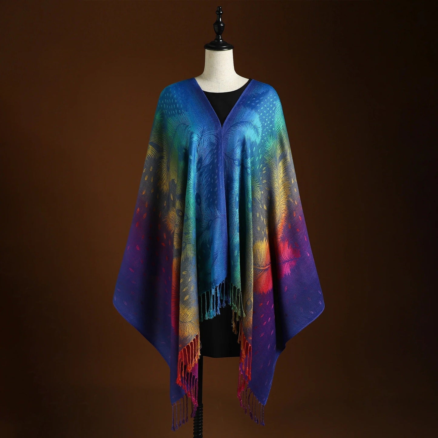 Gradient Boho Poncho | Soft & Warm | Artistic Fringe Wrap