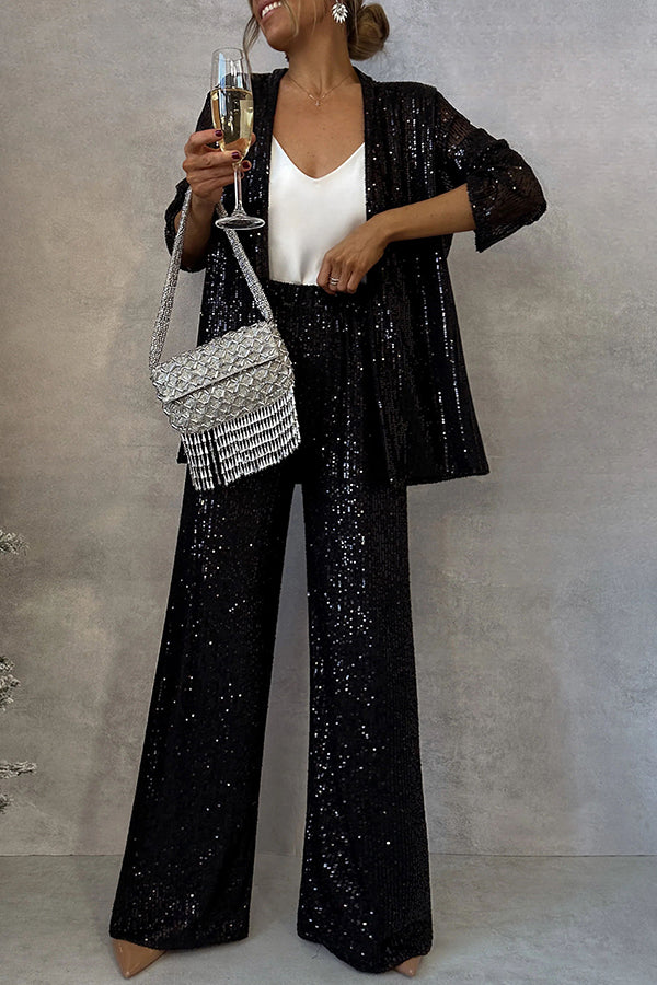 Sequin Party Set | Blazer & Wide-Leg Pants | Glamorous & Chic