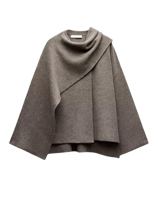 Asymmetrical Poncho Sweater | Wool Blend | Elegant & Cozy