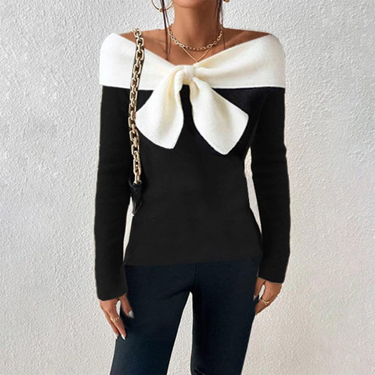 Off-Shoulder Bow Sweater | Elegant & Chic | Statement Piece