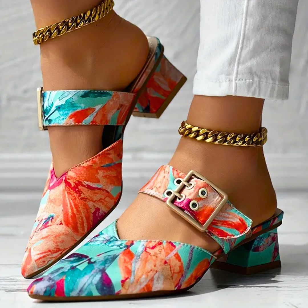 Printed Mule Heels | Pointed Toe | Bold & Stylish