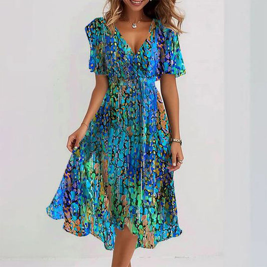 Abstract Midi Dress | V-Neck | Flowy & Elegant