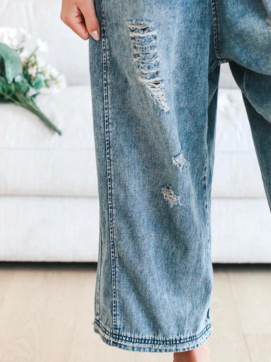 Distressed Denim Overalls | Relaxed Fit | Casual & Trendy