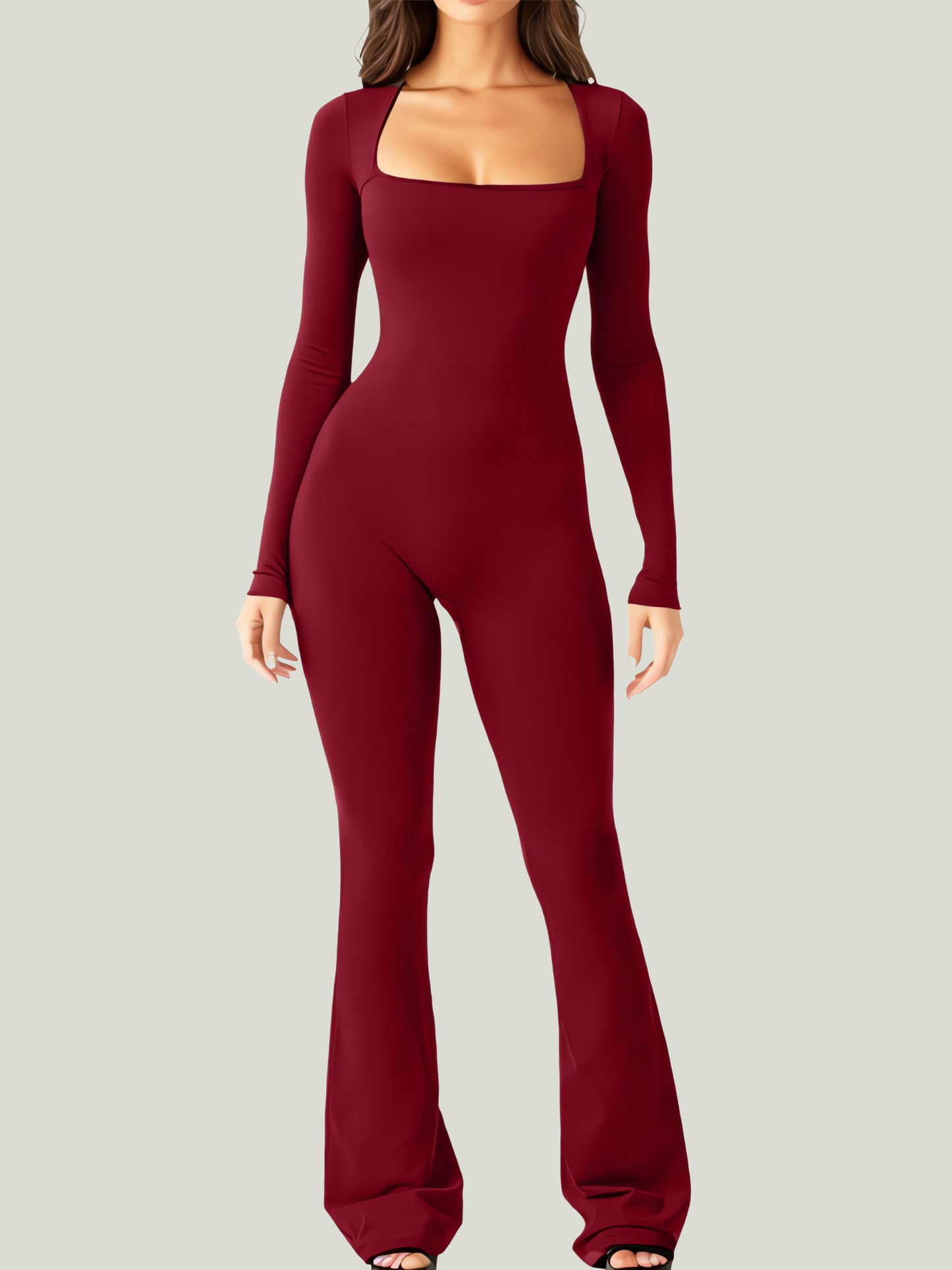 Square Neck Flare Jumpsuit | Sleek & Sculpting | Long Sleeve