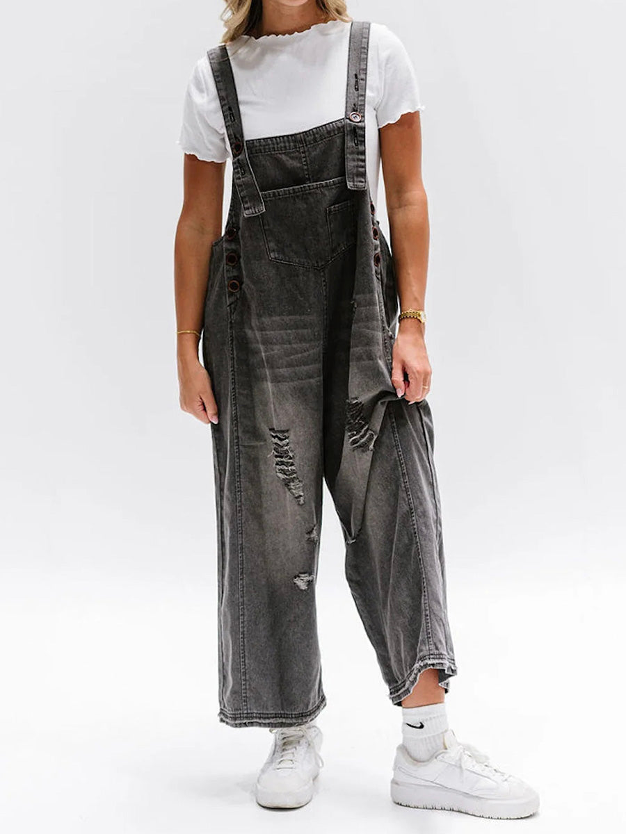 Distressed Denim Overalls | Relaxed Fit | Casual & Trendy