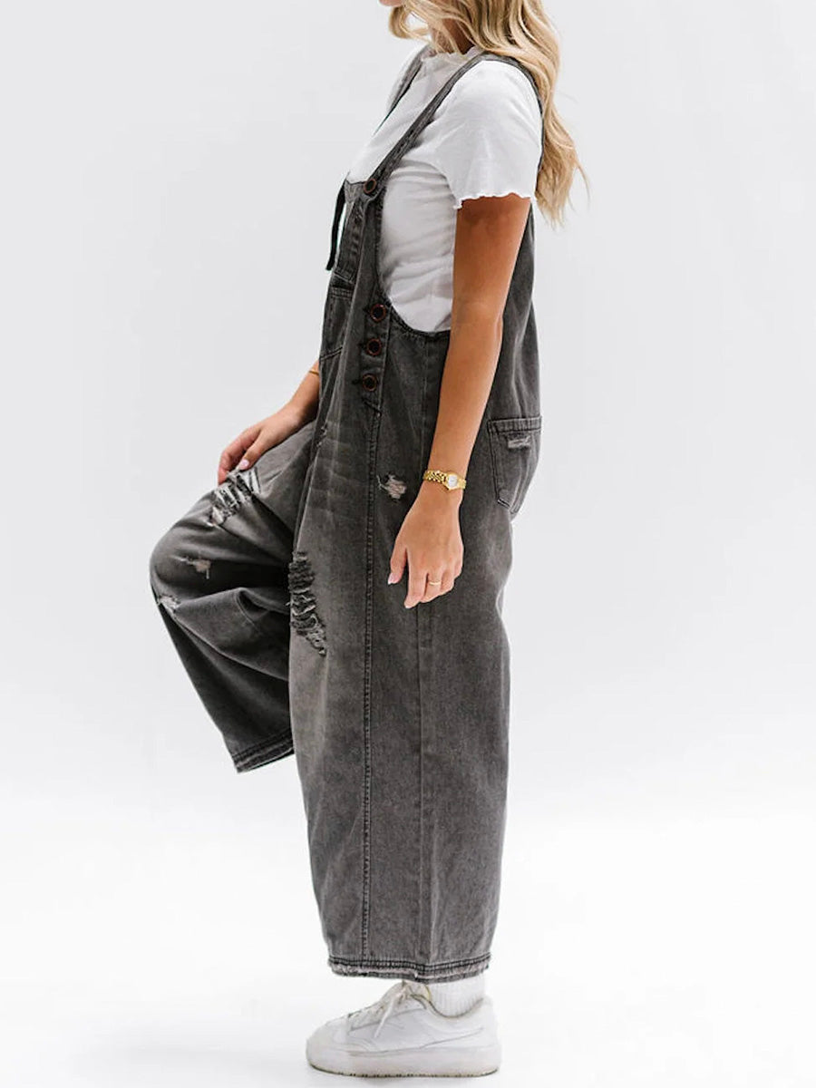 Distressed Denim Overalls | Relaxed Fit | Casual & Trendy