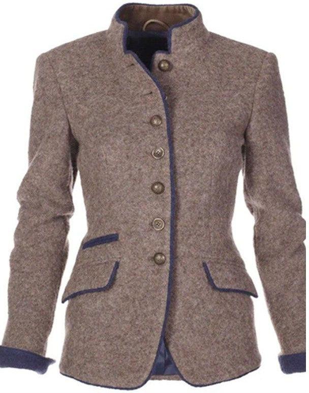 Wool Blend Fitted Blazer | High Collar | Elegant & Chic