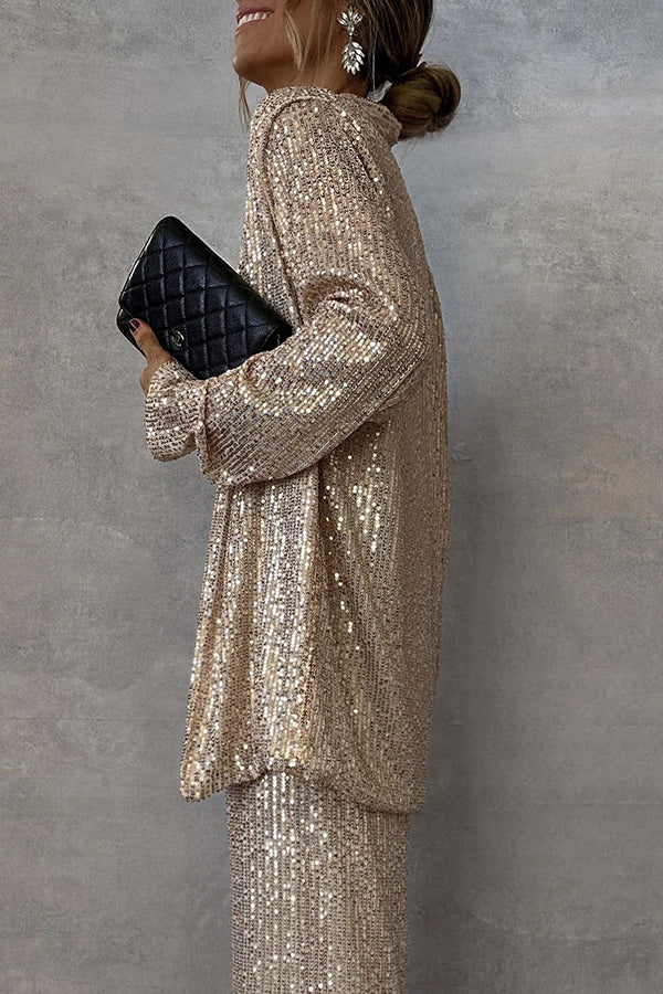 Sequin Party Set | Blazer & Wide-Leg Pants | Glamorous & Chic