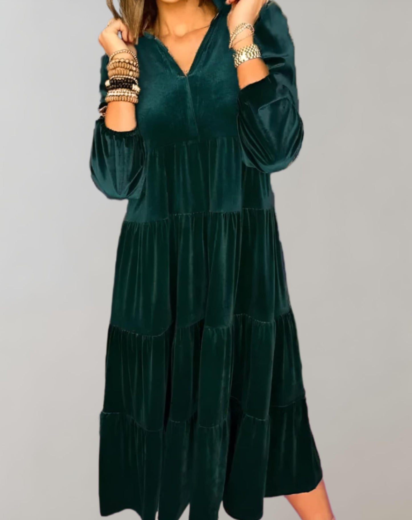 Velvet Tiered Midi Dress | Elegant | Soft & Timeless