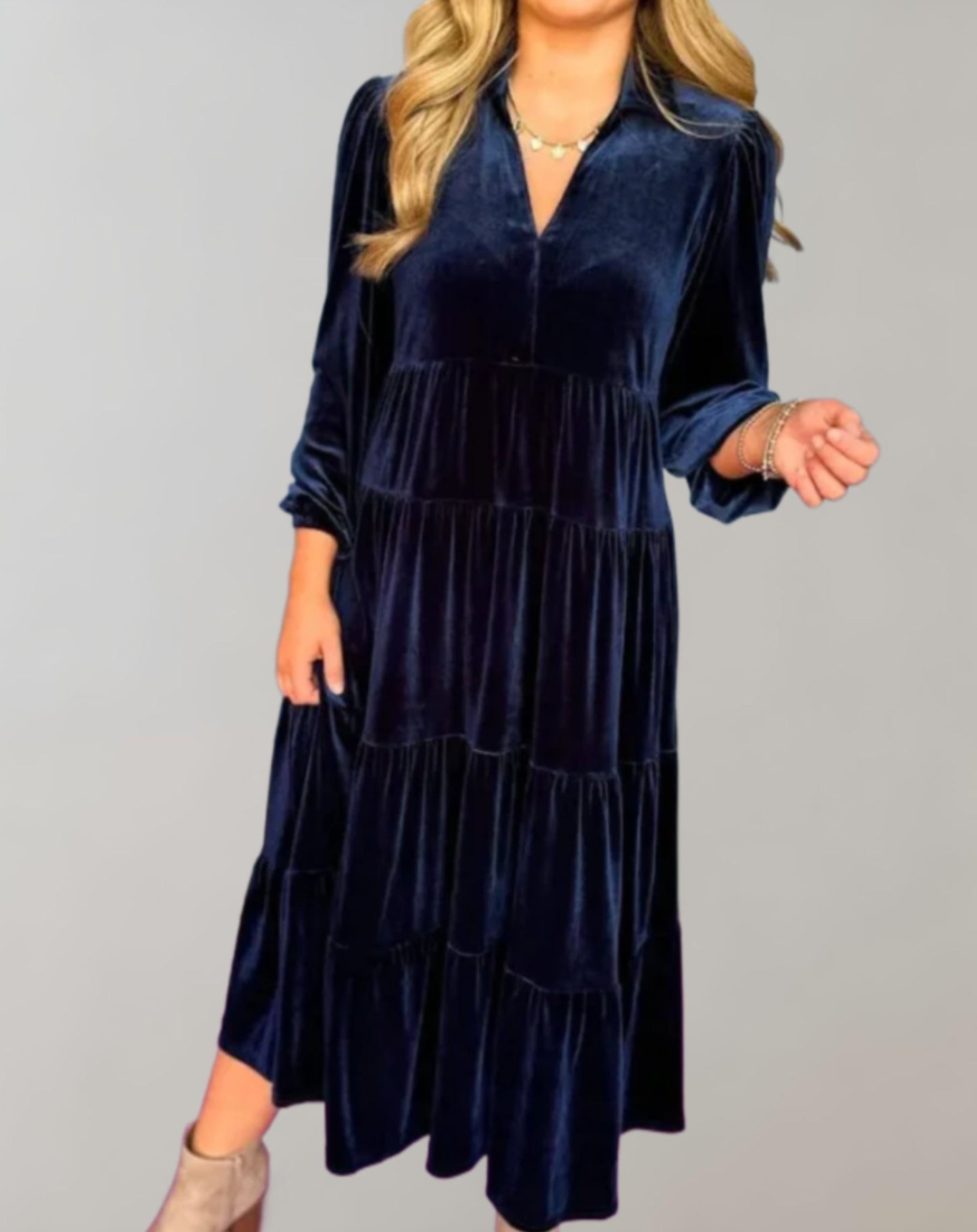 Velvet Tiered Midi Dress | Elegant | Soft & Timeless