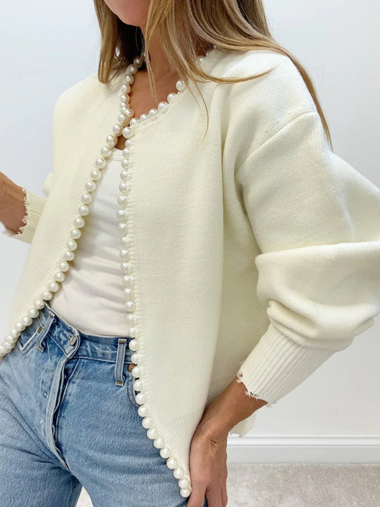 Pearl-Trimmed Cardigan | Chic & Cozy | Elegant Knitwear