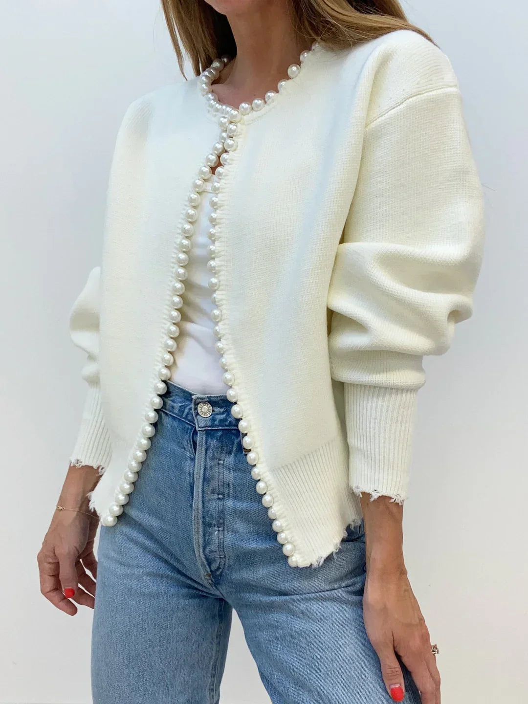 Pearl-Trimmed Cardigan | Chic & Cozy | Elegant Knitwear