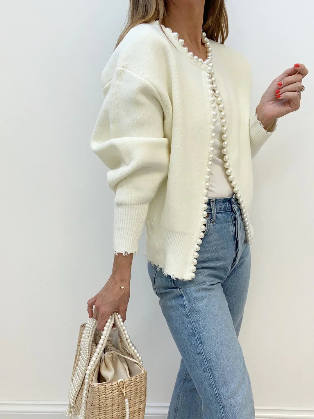 Pearl-Trimmed Cardigan | Chic & Cozy | Elegant Knitwear