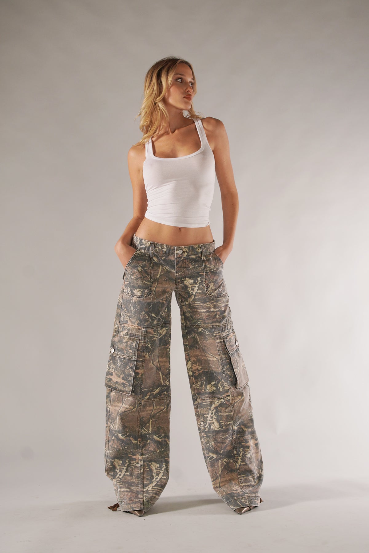 Metallic Camo Cargo Pants | Wide-Leg | Streetwear Edge