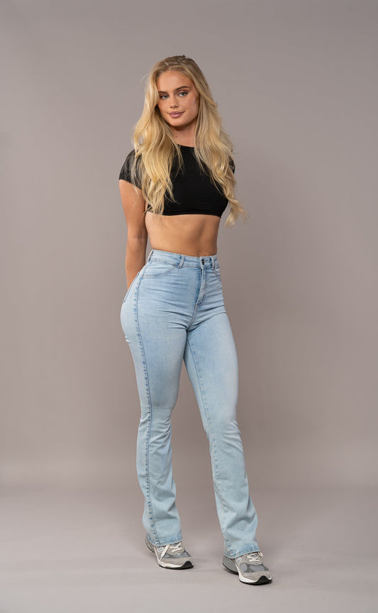 High-Waisted Flare Jeans | Light Wash | Timeless & Flattering