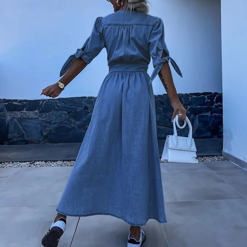 Denim Maxi Dress | Button-Down | Effortless Chic