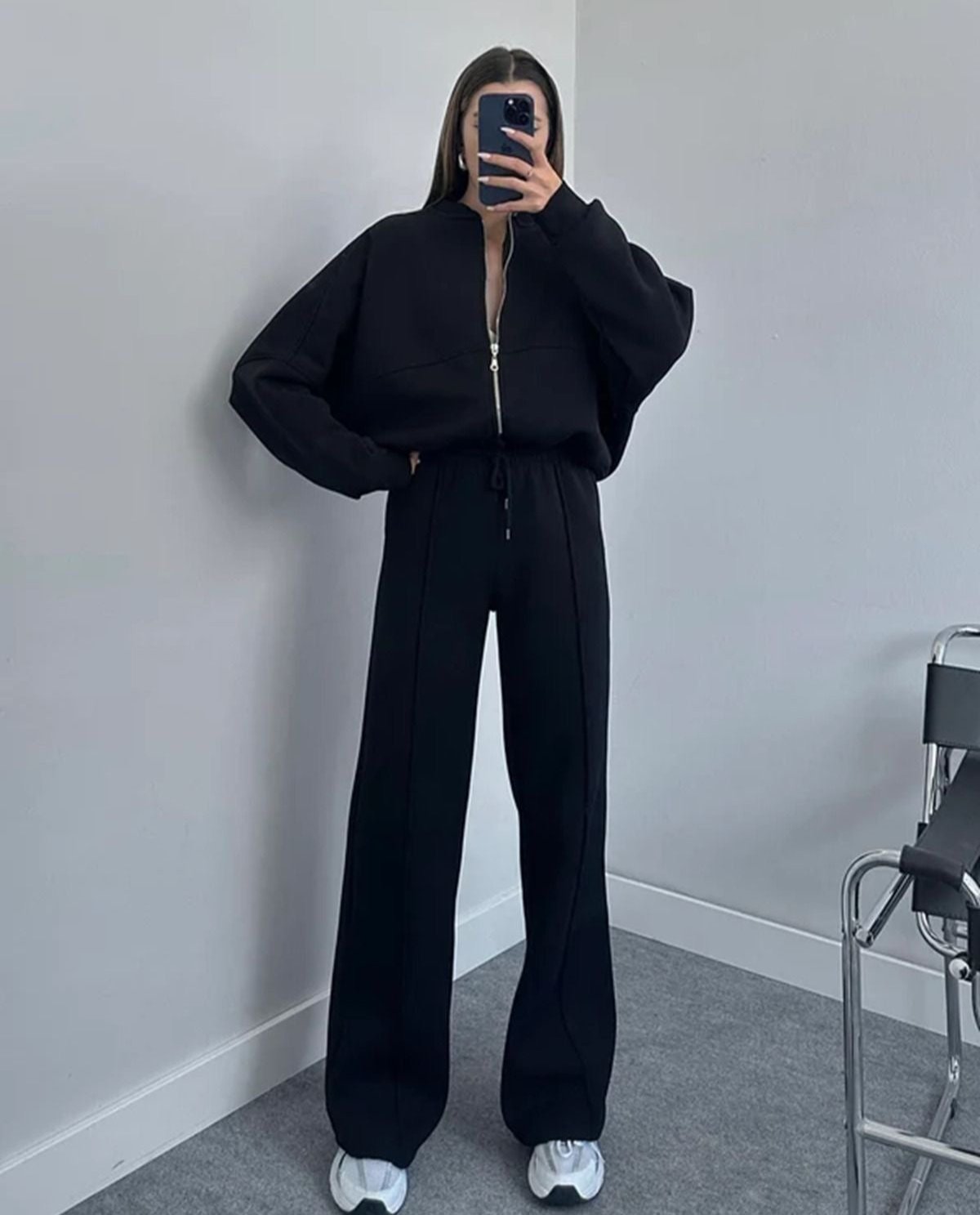 Oversized Zip-Up Sweatshirt & Wide-Leg Pants Set | Casual & Trendy | Effortless Style