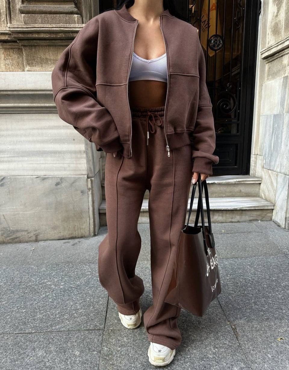 Oversized Zip-Up Sweatshirt & Wide-Leg Pants Set | Casual & Trendy | Effortless Style