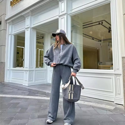 Oversized Zip-Up Sweatshirt & Wide-Leg Pants Set | Casual & Trendy | Effortless Style