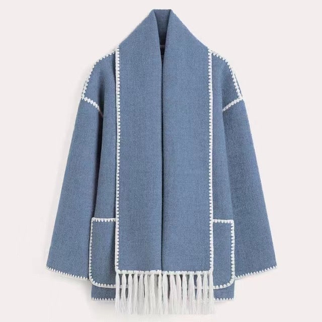 Wool Blend Cape Coat | Scarf Detail | Elegant & Cozy