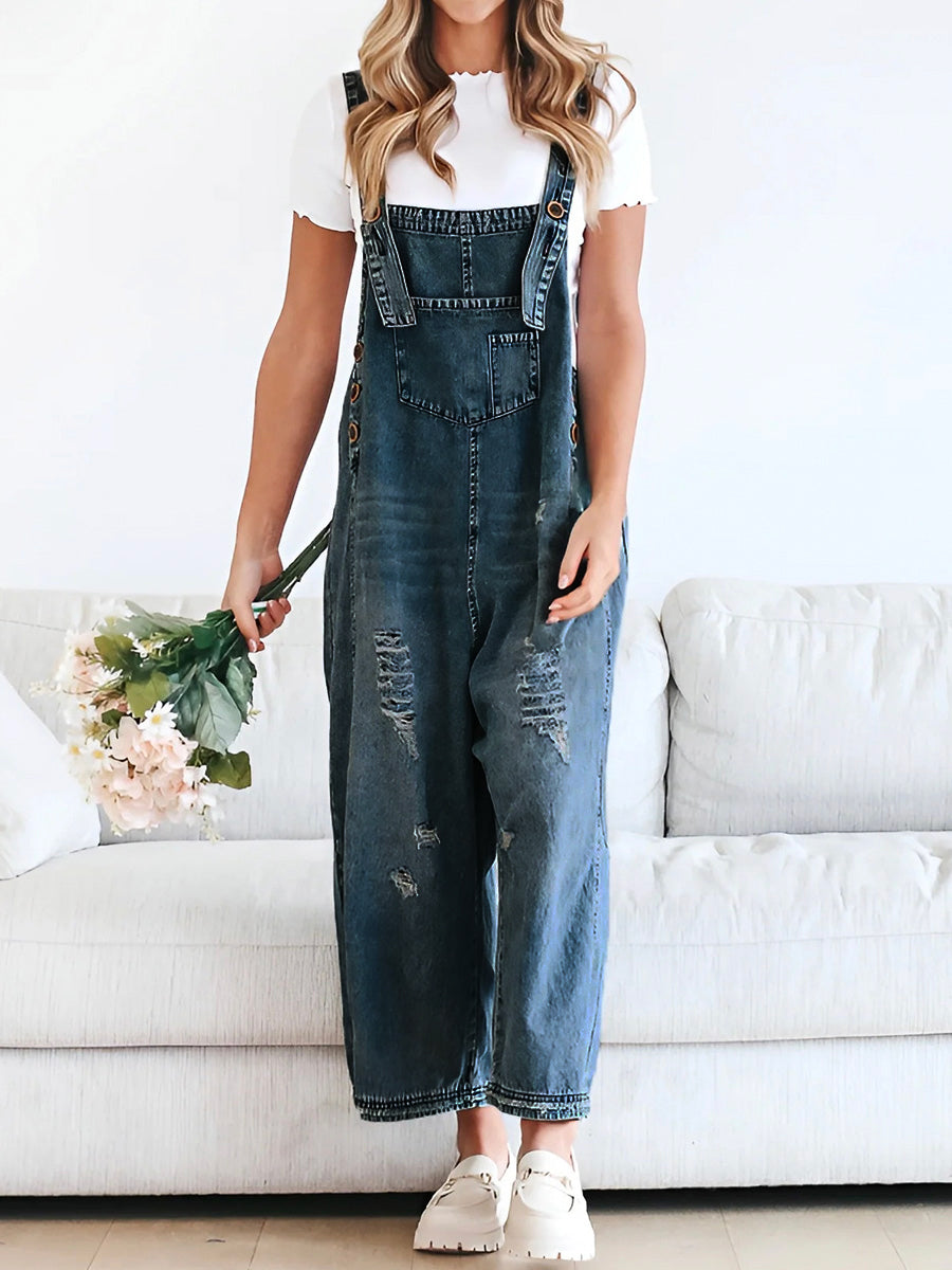 Distressed Denim Overalls | Relaxed Fit | Casual & Trendy