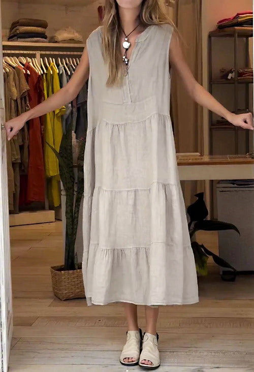 Sleeveless Tiered Maxi Dress | Cotton-Linen | Lightweight & Breathable