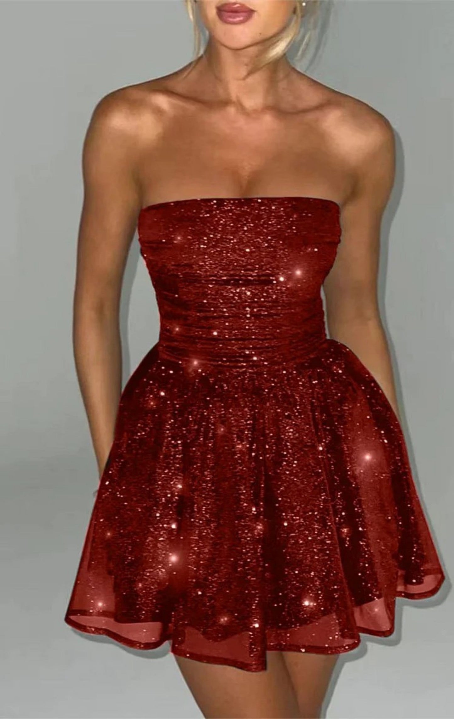 Strapless Glitter Mini Dress | Sparkly | Party-Ready