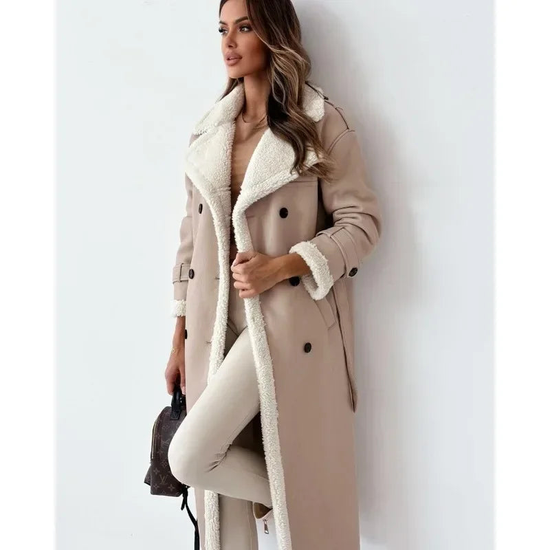 Faux Leather Shearling Coat | Longline | Warm & Stylish