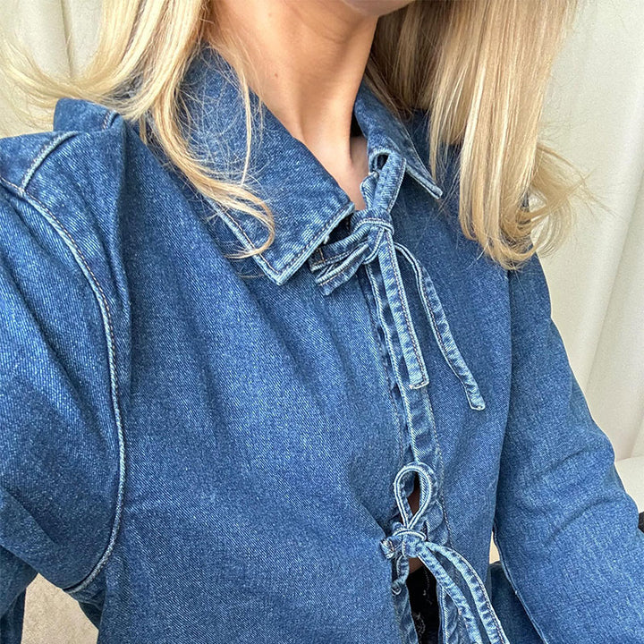 Denim Bow-Tie Jacket | Trendy & Relaxed | Perfect for Layering