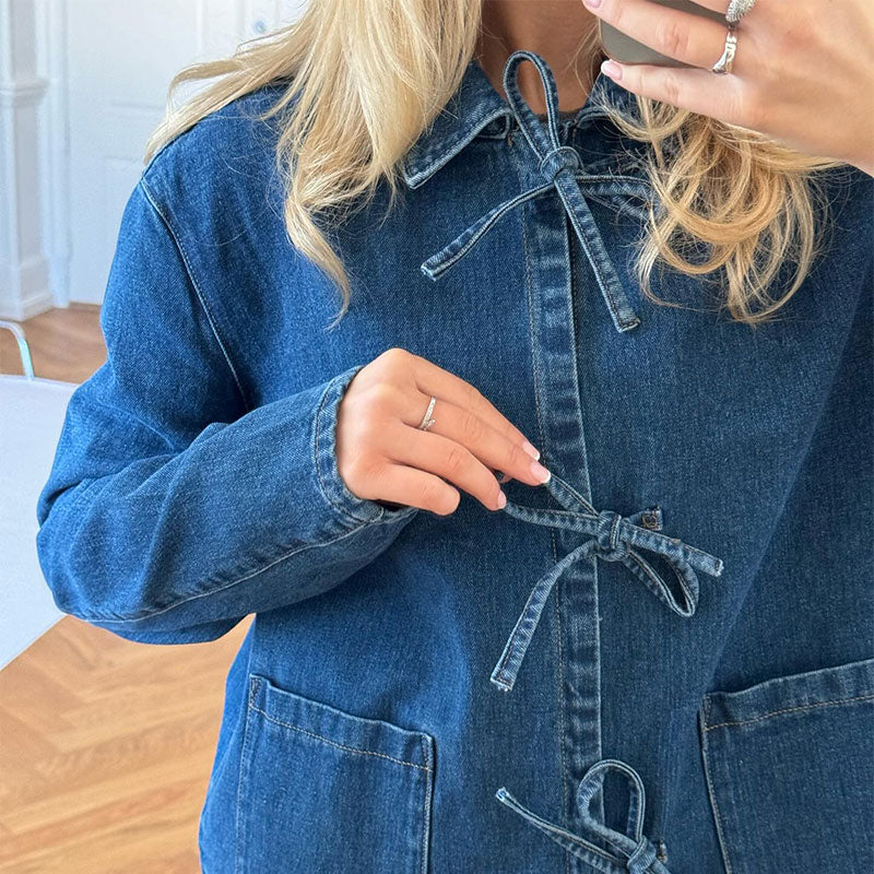 Denim Bow-Tie Jacket | Trendy & Relaxed | Perfect for Layering