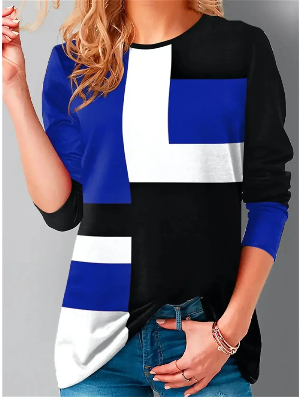 Patchwork Print Long-Sleeve Top | Casual & Stylish | Relaxed Fit